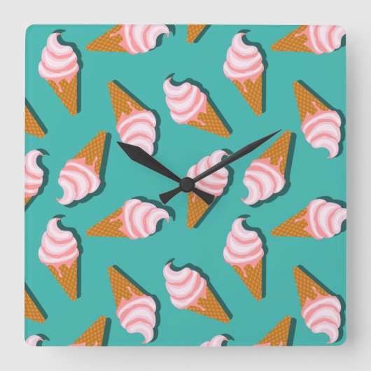 Waffle cones ice cream and frozen yogurt pattern vierkante klok (Voorkant)