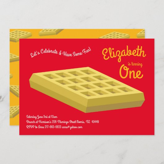 Waffle Cute Breakfast Brunch Kinder 1st Birthday Kaart (Voorkant / Achterkant)