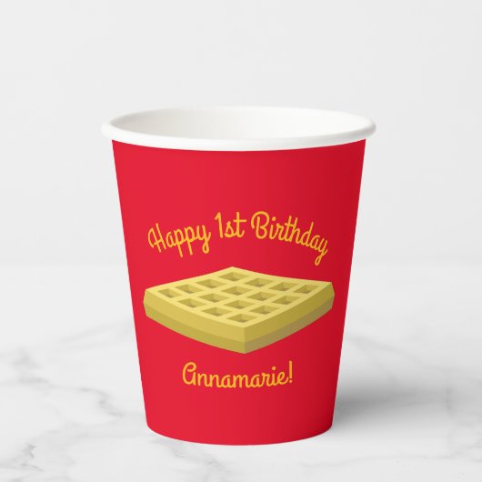 Waffle Cute Breakfast Brunch Kinder 1st Birthday Papieren Bekers (Voorkant)