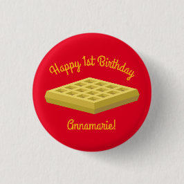Waffle Cute Breakfast Brunch Kinder 1st Birthday Ronde Button 3,2 Cm