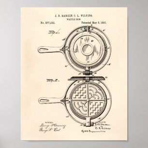 Waffle Iron 1883 Patent Art Old Peper Poster