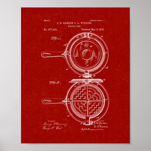 Waffle Iron Patent - Burgundy Red Poster (Voorkant)