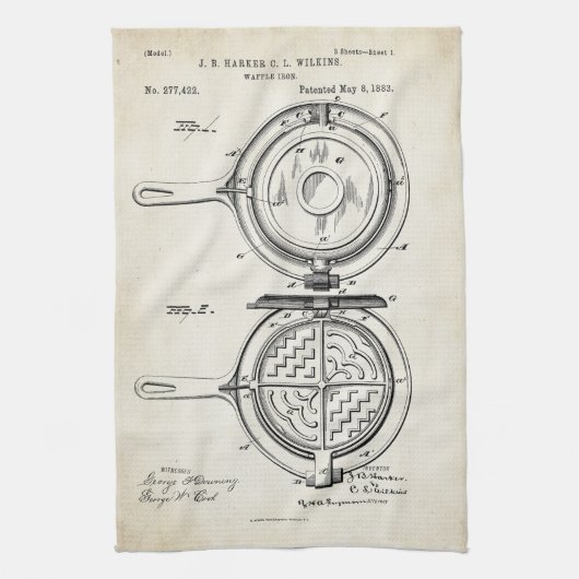 Waffle Iron Patent Print 1883 Handdoek (Verticaal)
