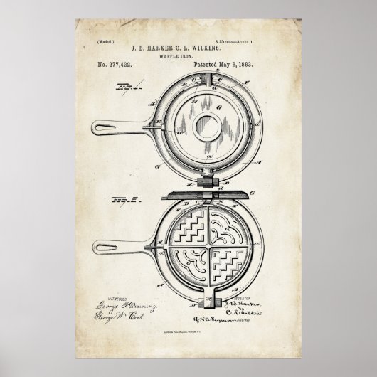 Waffle Iron Patent Print Poster 1883 (Voorkant)
