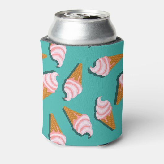 Waffle-kegels, ijs en bevroren yoghurtpatroon blikjeskoeler (Blikje Achterkant)