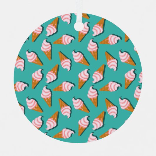 Waffle-kegels, ijs en bevroren yoghurtpatroon metalen ornament (Voorkant)