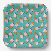 Waffle-kegels, ijs en bevroren yoghurtpatroon papieren bordje (Voorkant)