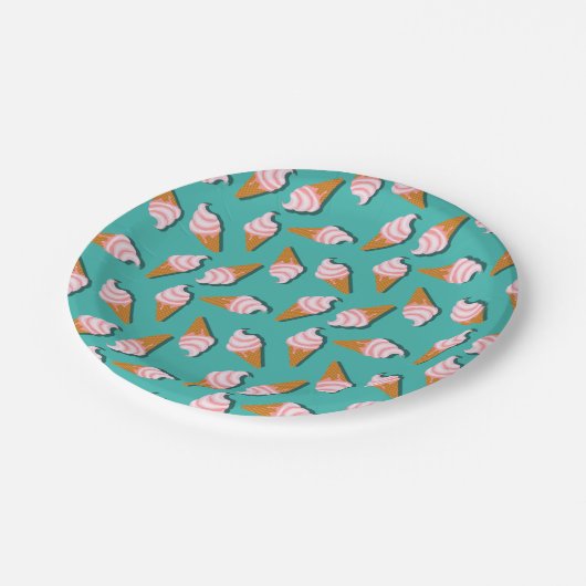 Waffle-kegels, ijs en bevroren yoghurtpatroon papieren bordje (Gekanteld)