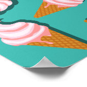 Waffle-kegels, ijs en bevroren yoghurtpatroon poster (Hoek)