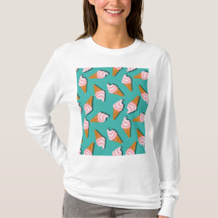 Waffle-kegels, ijs en bevroren yoghurtpatroon t-shirt