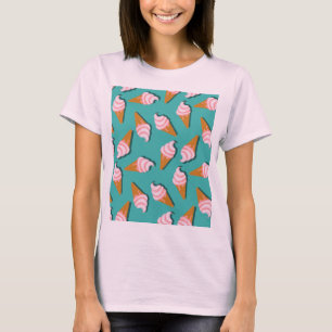 Waffle-kegels, ijs en bevroren yoghurtpatroon t-shirt