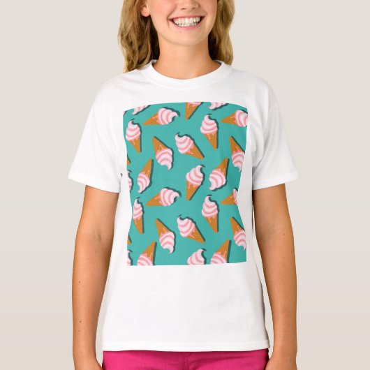 Waffle-kegels, ijs en bevroren yoghurtpatroon t-shirt (Voorkant)