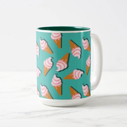 Waffle-kegels, ijs en bevroren yoghurtpatroon tweekleurige koffiemok (Voorkant rechts)