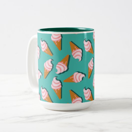 Waffle-kegels, ijs en bevroren yoghurtpatroon tweekleurige koffiemok (Voorkant links)