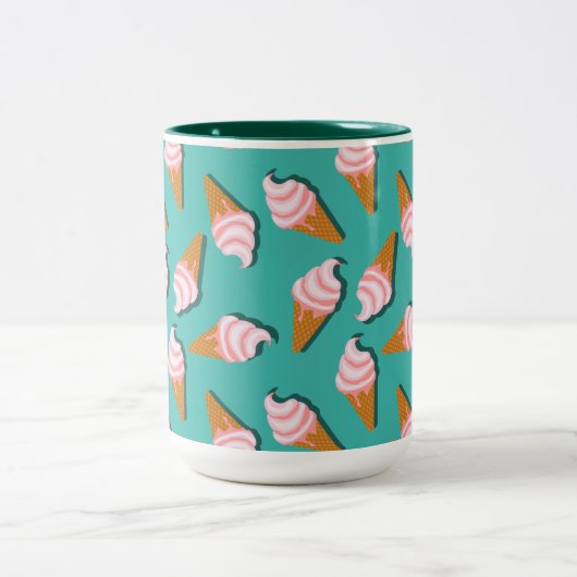 Waffle-kegels, ijs en bevroren yoghurtpatroon tweekleurige koffiemok (Center)