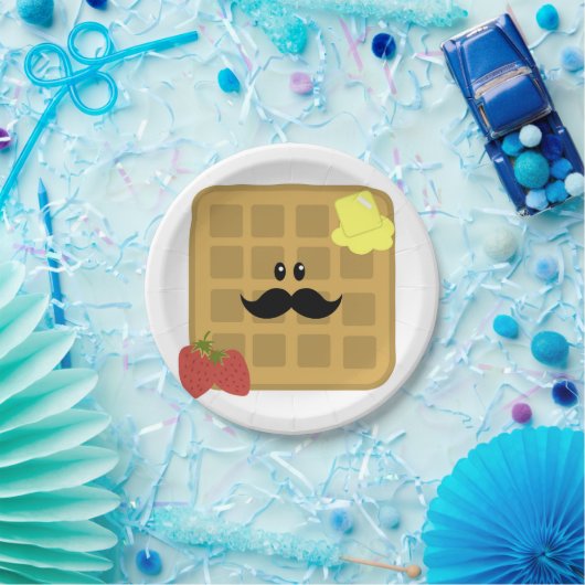 Waffle Mustache Man met aardbeien Papier Bord (Feest)