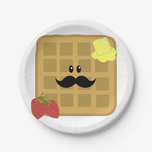 Waffle Mustache Man met aardbeien Papier Bord (Voorkant)