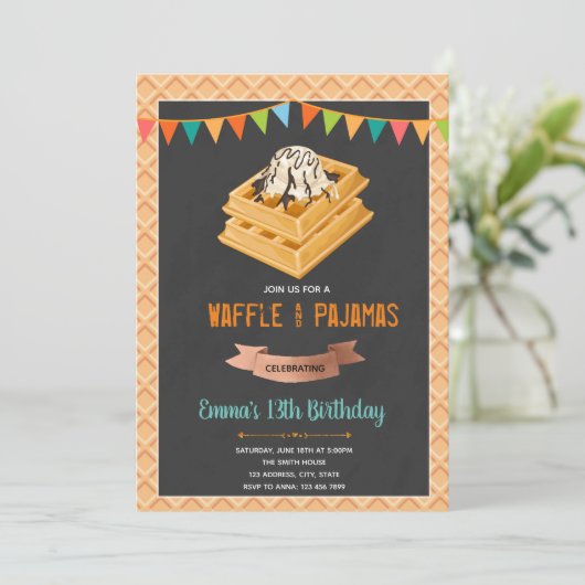 Waffle opkomst en glans verjaardagsuitnodiging kaart (Staand voorkant)