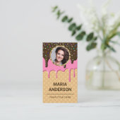 Waffle Pink Frosting Drip Pastry Chef Photo Bakery Visitekaartje (Staand voorkant)