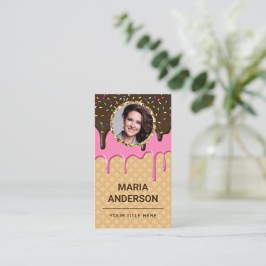 Waffle Pink Frosting Drip Pastry Chef Photo Bakery Visitekaartje (Staand voorkant)