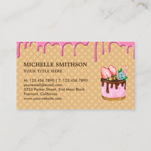 Waffle Pink Frosting Drip Pastry Chef Photo Bakery Visitekaartje (Achterkant)