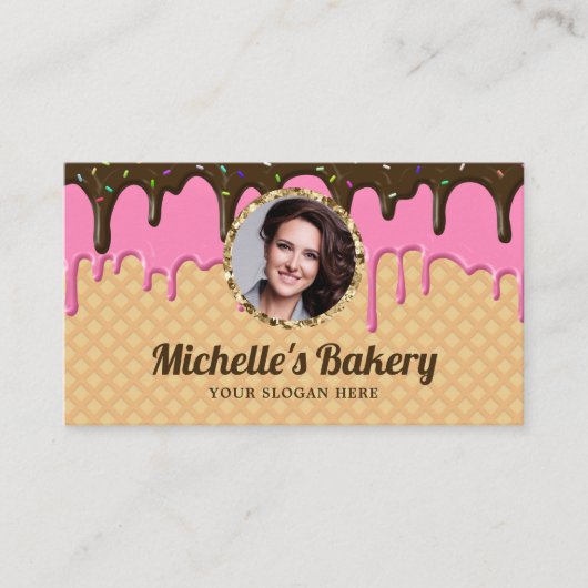 Waffle Pink Frosting Drip Pastry Chef Photo Bakery Visitekaartje (Voorkant)