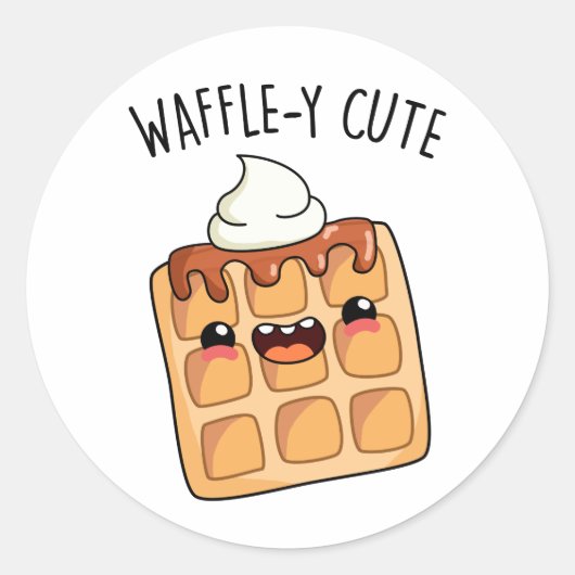Waffle-y Funny Waffle Pun Ronde Sticker (Voorkant)