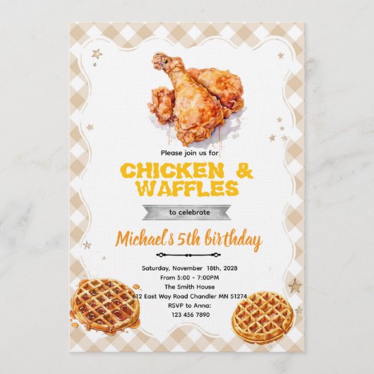 Waffles and chicken party Invitation Kaart (Voorkant)