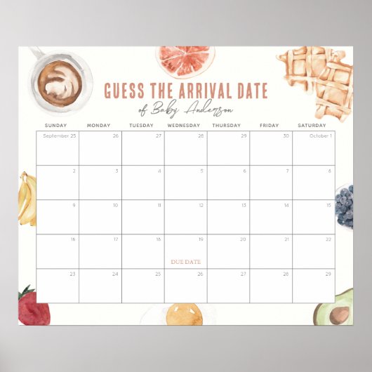 Waffles Coffee Baby Brunch The Due Date Calendar Poster (Voorkant)