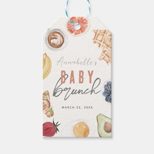 Waffles Coffee Fruits Watercolor Baby Brunch Cadeaulabel (Voorkant)