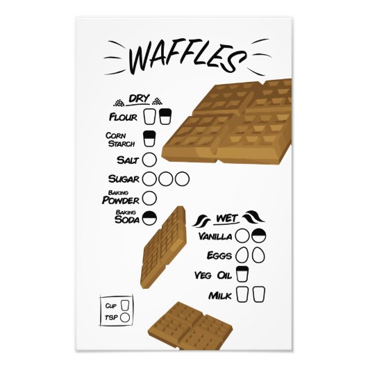Waffles recept artwerkingrediëntenlijst wandkunst foto afdruk (Voorkant)