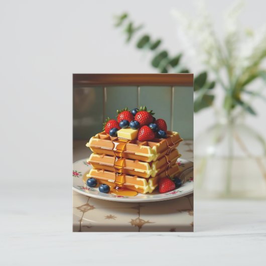 Waffles with Strawberries and Blueberries Briefkaart (Staand voorkant)