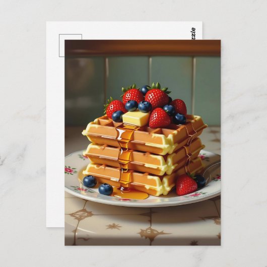 Waffles with Strawberries and Blueberries Briefkaart