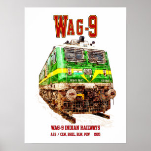 WAG-9-locomotief. Goederentrein van Indian Railway Poster