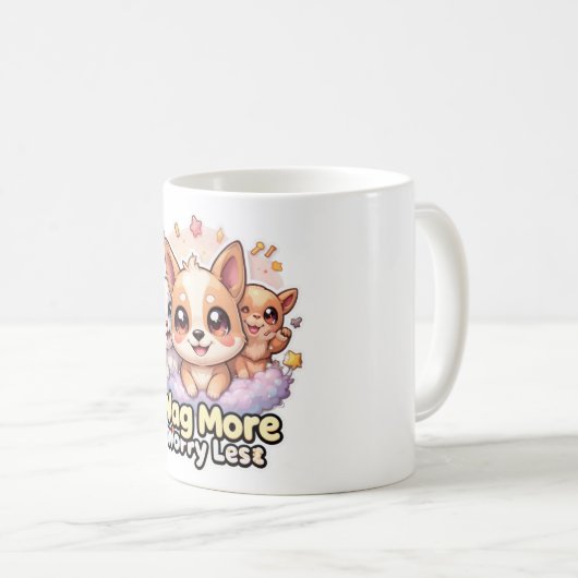 Wag Meer Zorgen Minder Mok Schattigee Puppy Coffee (Voorkant rechts)