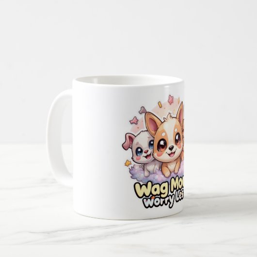 Wag Meer Zorgen Minder Mok Schattigee Puppy Coffee (Voorkant links)