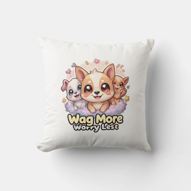 Wag Meer Zorgen Minder Schattigee Puppy Decoratief Kussen (Voorkant)