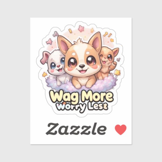 Wag Meer Zorgen Minder Vinyl Schattigee Kawaii Pup Sticker (Vel)