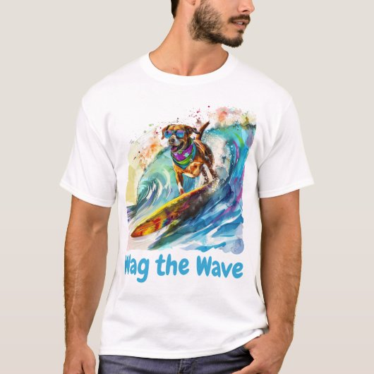 Wag the Wave - Surfhond Summer Beach Vibes T-shirt (Voorkant)