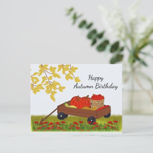 Wagen gevuld met Herfst, herfstverjaardag Briefkaart (Staand voorkant)