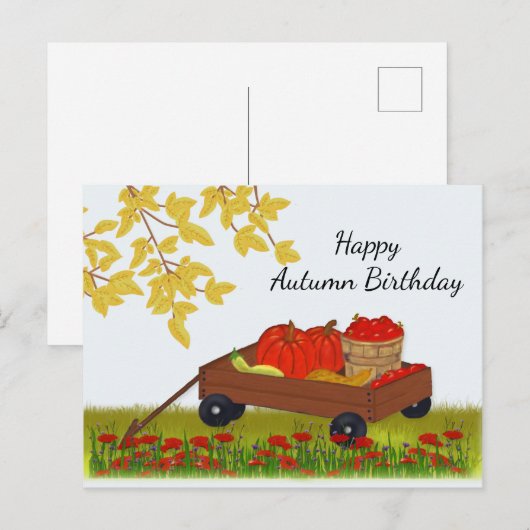 Wagen gevuld met Herfst, herfstverjaardag Briefkaart (Voorkant / Achterkant)