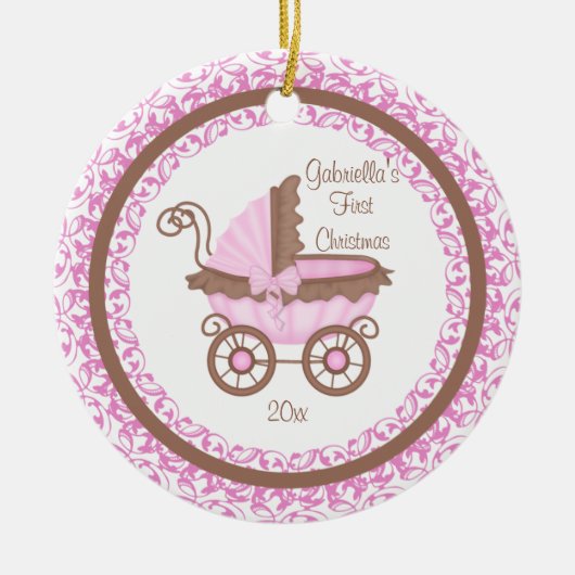 Wagen Meisje Baby's Eerste Kerst Ornament (Voorkant)