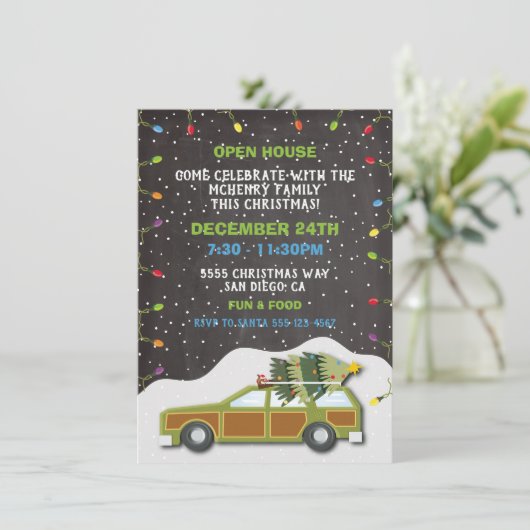 Wagen van kerstfeestpost Open House Kaart (Staand voorkant)