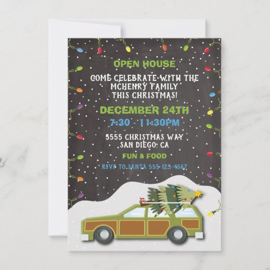 Wagen van kerstfeestpost Open House Kaart (Voorkant)