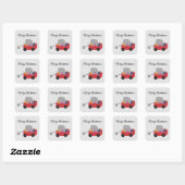 Wagen vol speelgoed Retro Kerst vierkante sticker (Vel)