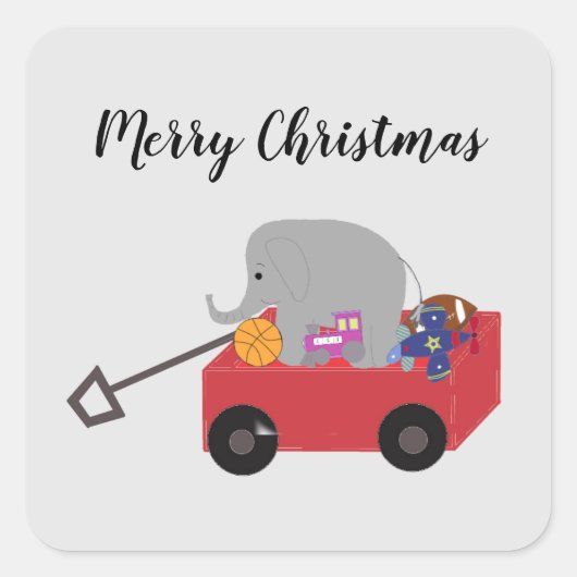 Wagen vol speelgoed Retro Kerst vierkante sticker (Voorkant)