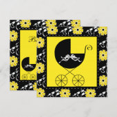 Wagen Zwart Geel Baby Shower Uitnodigingen (Voorkant / Achterkant)