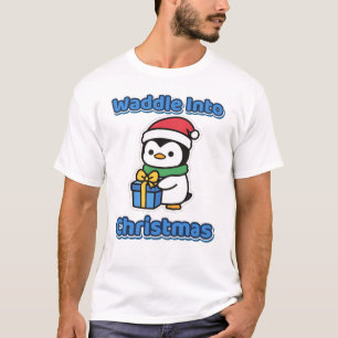 Waggelend naar Kerstmis Cute Pinguïn Kerstman Hoed T-shirt