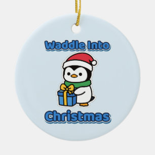 Waggelend naar Kerstmis Muts Cute Pinguïn Kerstman Keramisch Ornament