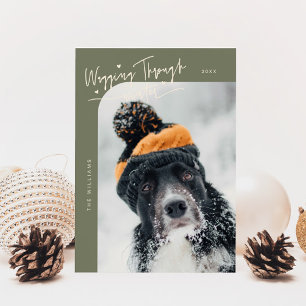 Wagging Door Winter Hond Foto Wijze Kerstmis Feestdagenkaart